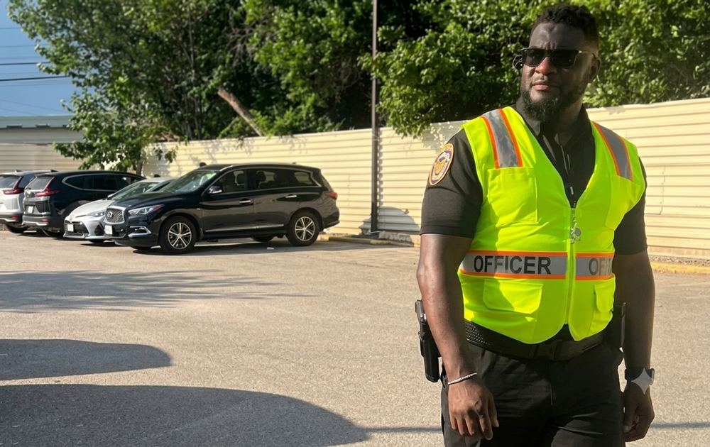Rex Security Patrol officer patrolling a parking lot